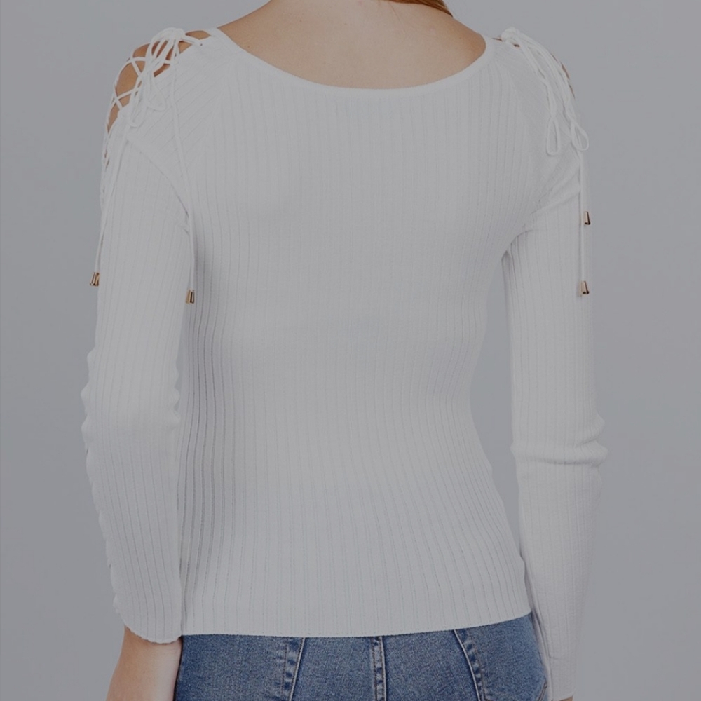 White Ribbed Sweater Top - Picture 5 of 8